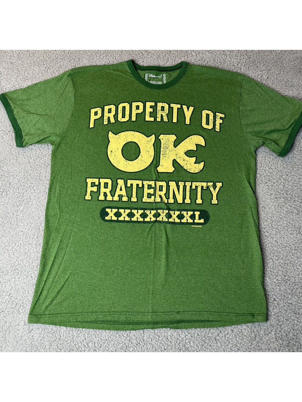 Monsters Inc University OK Fraternity Disney Graphic T Shirt Size Large Green